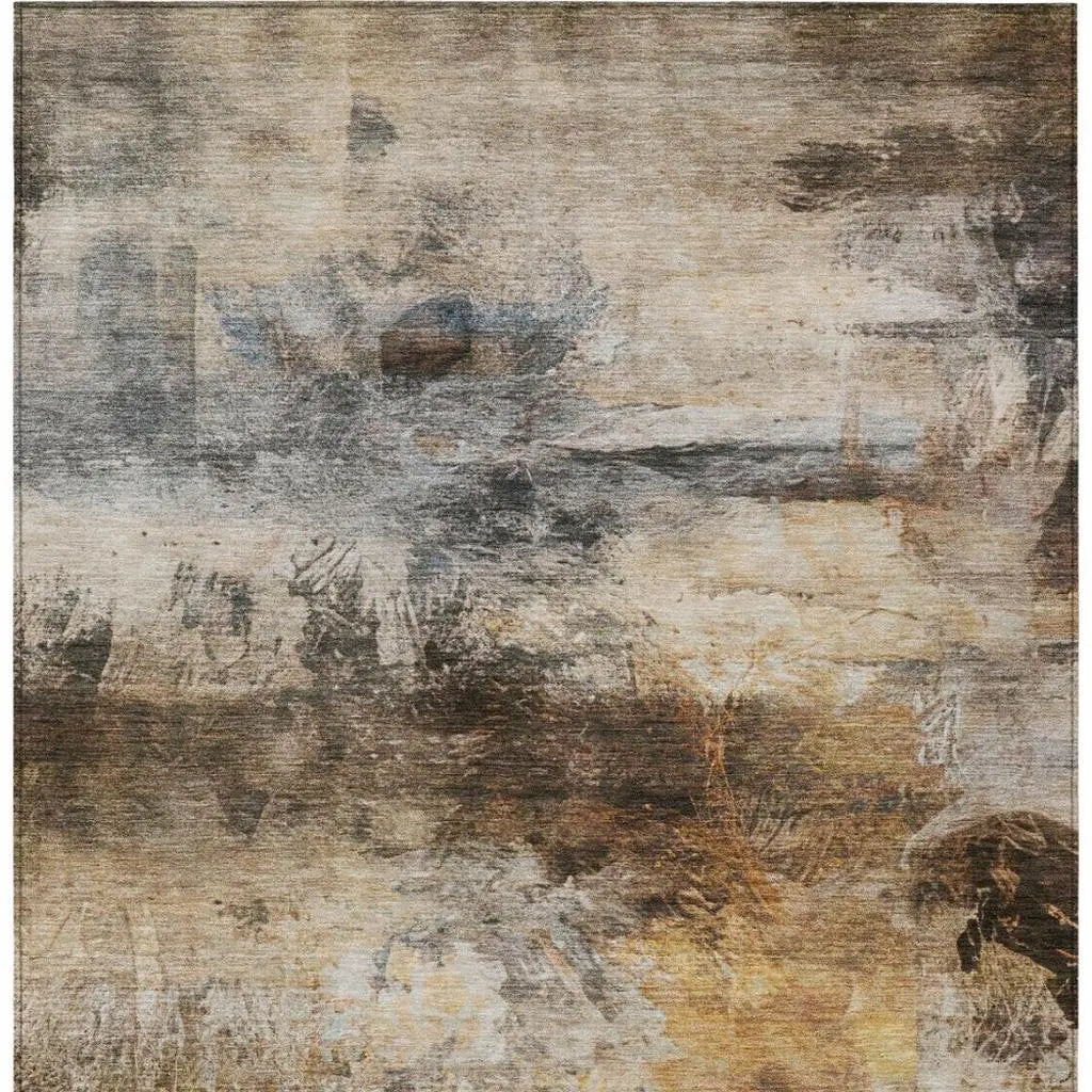 3' X 5' Khaki And Brown Abstract Washable Indoor Outdoor Area Rug Homeroots Outdoor